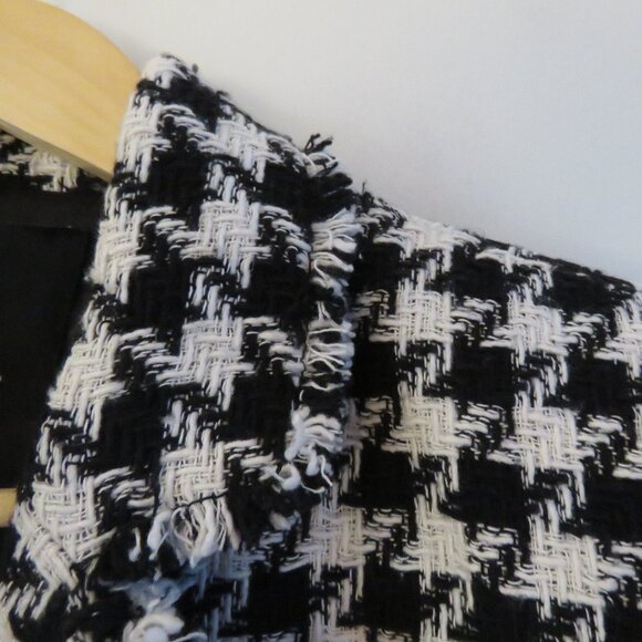MANGO Houndstooth Wool Blend Frayed Hem Blazer Academia Black White - Size S NWT - Picture 5 of 14